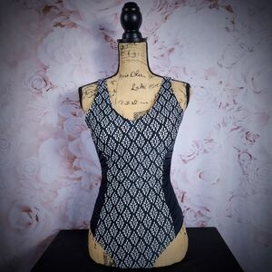 Classic Black and White Speckled One Piece Bathing Suit